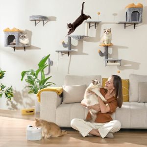 Tour pour Chat Mural Arbre à Chat avec Plate-forme à 2 Niveaux 2 Condos Confortables 1 Lit Confortable 1 Planche à Gratter