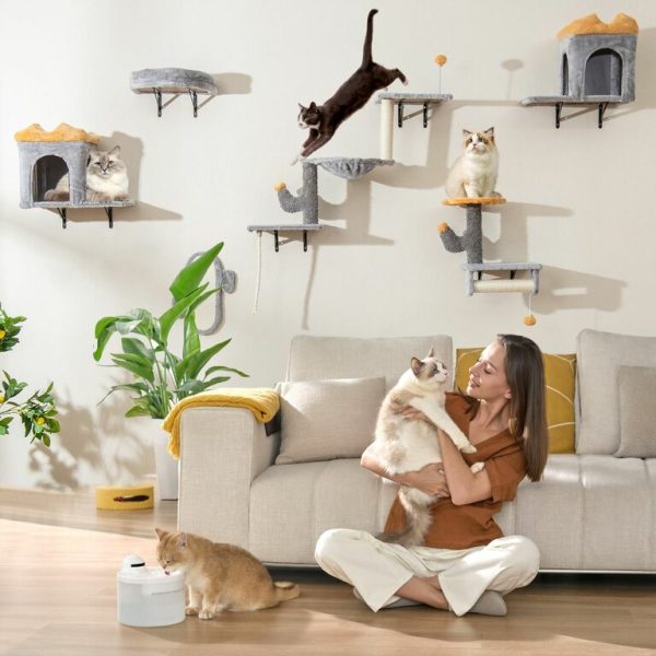 Tour pour Chat Mural Arbre à Chat avec Plate-forme à 2 Niveaux 2 Condos Confortables 1 Lit Confortable 1 Planche à Gratter