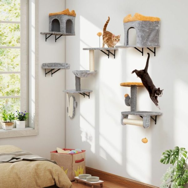 Tour pour Chat Mural Arbre à Chat avec Plate-forme à 2 Niveaux 2 Condos Confortables 1 Lit Confortable 1 Planche à Gratter