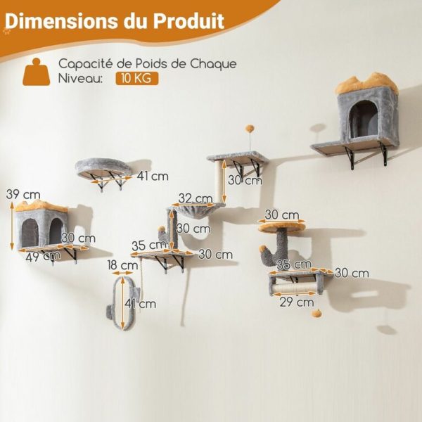 Tour pour Chat Mural Arbre à Chat avec Plate-forme à 2 Niveaux 2 Condos Confortables 1 Lit Confortable 1 Planche à Gratter