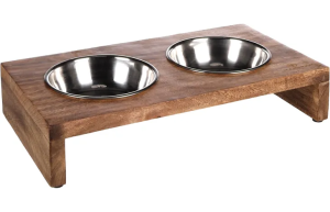 GAMELLE POUR LA NOURRITURE ET L'EAU DUO DINNER SUPPORT KATO RECTANGLE ARGENT & BRUN