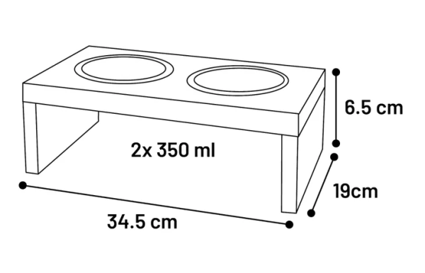 GAMELLE POUR LA NOURRITURE ET L'EAU DUO DINNER SUPPORT KATO RECTANGLE ARGENT & BRUN