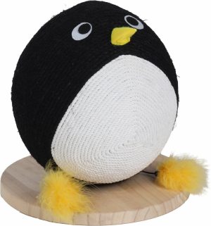 Balle a griffer pingouin pour chat avec corde 30cm