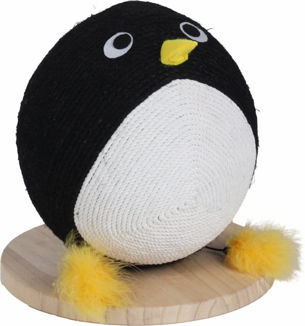 Balle a griffer pingouin pour chat avec corde 30cm