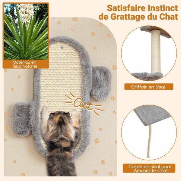 Tour pour Chat Mural Arbre à Chat avec Plate-forme à 2 Niveaux 2 Condos Confortables 1 Lit Confortable 1 Planche à Gratter