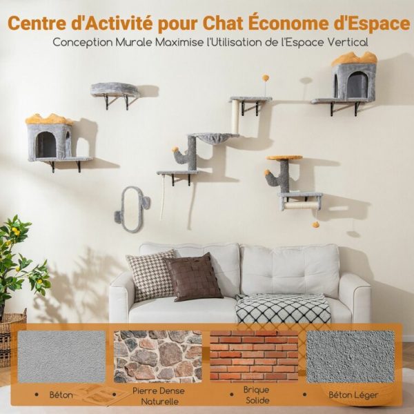 Tour pour Chat Mural Arbre à Chat avec Plate-forme à 2 Niveaux 2 Condos Confortables 1 Lit Confortable 1 Planche à Gratter