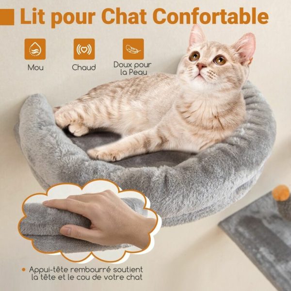 Tour pour Chat Mural Arbre à Chat avec Plate-forme à 2 Niveaux 2 Condos Confortables 1 Lit Confortable 1 Planche à Gratter