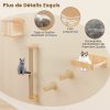 Accessoires Muraux 4 en 1 pour Chat Etagères Murales pour Chat avec Arbre à Chat à 3 Niveaux Hamac Griffoir et Tapis Naturel