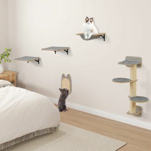 Arbre à Chat Mural Meubles avec 4 Niveaux Hamac Planche à Griffer & Tapis 2 Plateformes de Saut Arbre à Grimper Économiseur d'Espace Gris