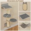 Arbre à Chat Mural Meubles avec 4 Niveaux Hamac Planche à Griffer & Tapis 2 Plateformes de Saut Arbre à Grimper Économiseur d'Espace Gris