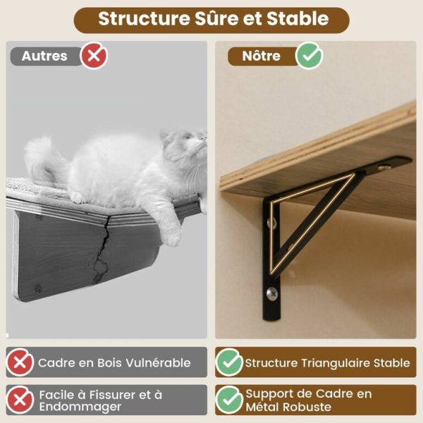 Arbre à Chat Mural Meubles avec 4 Niveaux Hamac Planche à Griffer & Tapis 2 Plateformes de Saut Arbre à Grimper Économiseur d'Espace Gris