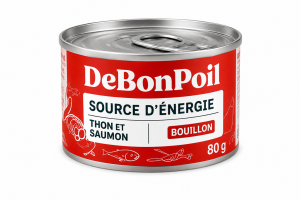 DE BON POIL Boîte pour Chat Énergie 80g - Bouillon Thon & Saumon - Boost Vitamines