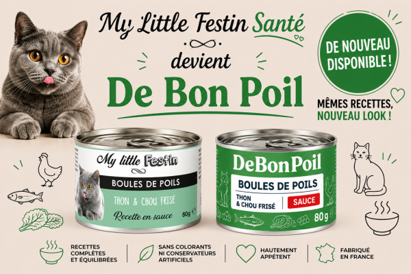DE BON POIL Pâtée ''Boules de poils'' - thon et chou frisé en sauce 80g