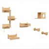 Ensemble de 6 Meubles Muraux pour Chat Étagères avec Hamac Pont Arbre à Chat à 2 Niveaux Plates-Formes Marches Poteaux à Griffer Naturel