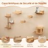 Ensemble de 6 Meubles Muraux pour Chat Étagères avec Hamac Pont Arbre à Chat à 2 Niveaux Plates-Formes Marches Poteaux à Griffer Naturel