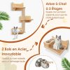 Ensemble de 6 Meubles Muraux pour Chat Étagères avec Hamac Pont Arbre à Chat à 2 Niveaux Plates-Formes Marches Poteaux à Griffer Naturel