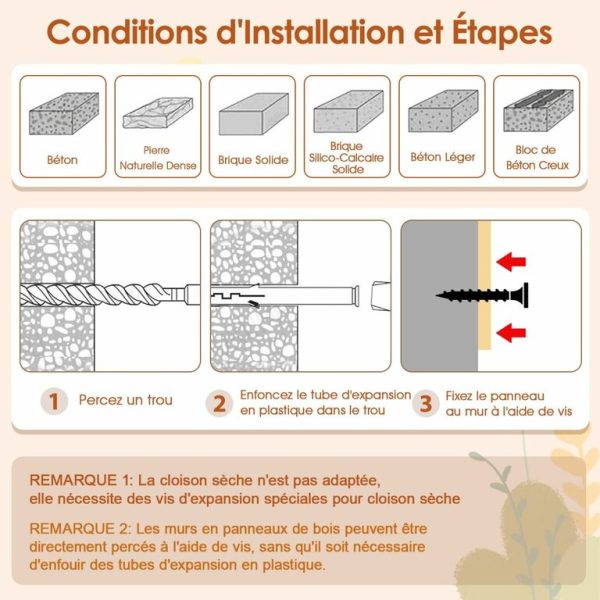 Ensemble de 6 Meubles Muraux pour Chat Étagères avec Hamac Pont Arbre à Chat à 2 Niveaux Plates-Formes Marches Poteaux à Griffer Naturel