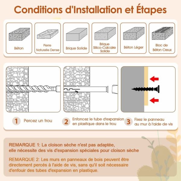 Ensemble de 6 Meubles Muraux pour Chat Étagères avec Hamac Pont Arbre à Chat à 2 Niveaux Plates-Formes Marches Poteaux à Griffer Beige