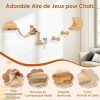 Ensemble de 6 Meubles Muraux pour Chat Étagères avec Hamac Pont Arbre à Chat à 2 Niveaux Plates-Formes Marches Poteaux à Griffer Beige