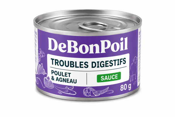 poulet-et-agneau-en-sauce.png DE BON POIL Pâtée ''Troubles digestifs'' - Poulet et agneau en sauce 80g