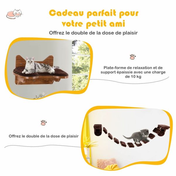 Arbre à Chat Mural en Bois avec Couchage et Escalier Pont à 9 Étapes 123 x 20 x 17 CM Charge max : 10KG Marron