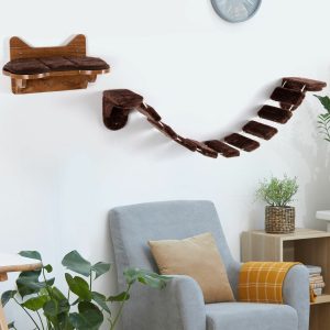 Arbre à Chat Mural en Bois avec Couchage et Escalier Pont à 9 Étapes 123 x 20 x 17 CM Charge max : 10KG Marron