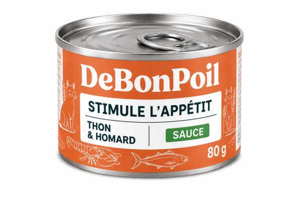 DE BON POIL Pâtée ''Stimule l'appétit'' - Thon et homard en sauce 80g