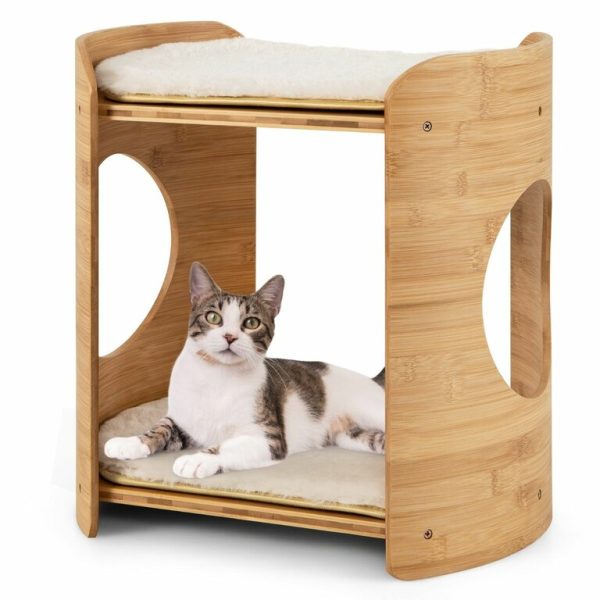 tour-pour-chat-sur-lev-e-pv10149be-5.jpeg Tour surélevée pour chat en bambou – Élégance, confort et bien-être