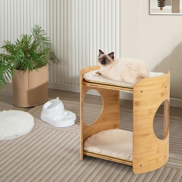 tour-pour-chat-sur-lev-e-pv10149be-7.jpeg Tour surélevée pour chat en bambou – Élégance, confort et bien-être